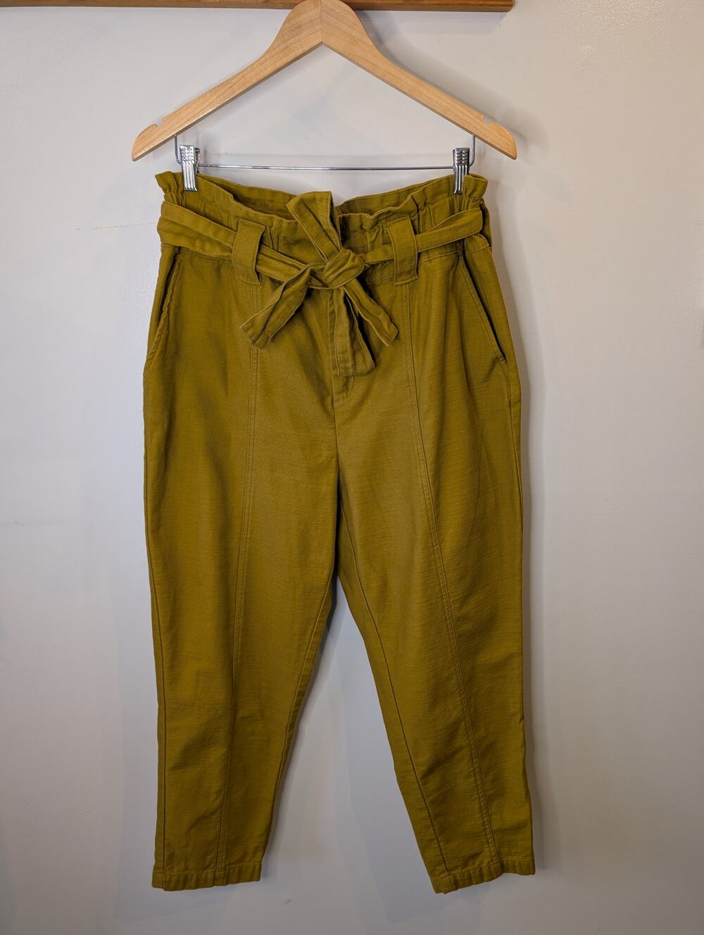 Who What Wear Mustard Yellow Paperbag Waist Tie Belt Crop Pants Womens 12